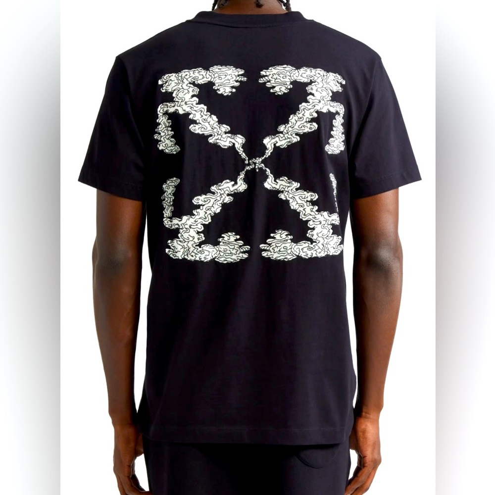 NWT OFF-WHITE CLOUD ARROW SLIM COTTON GRAPHIC T-SHIRT IN BLACK AND WHITE